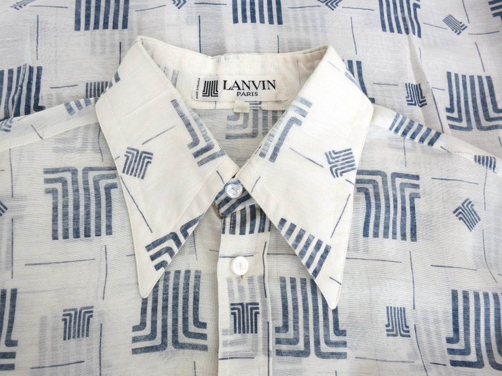 Vintage LANVIN PARIS 1970's Men's logo grid shirt For Sale 2
