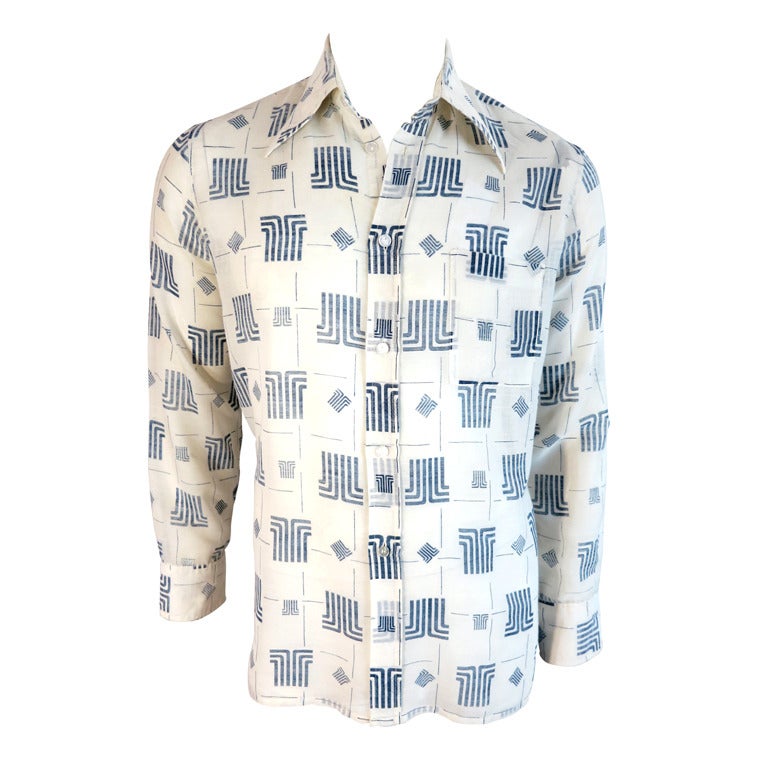 Vintage LANVIN PARIS 1970's Men's logo grid shirt For Sale