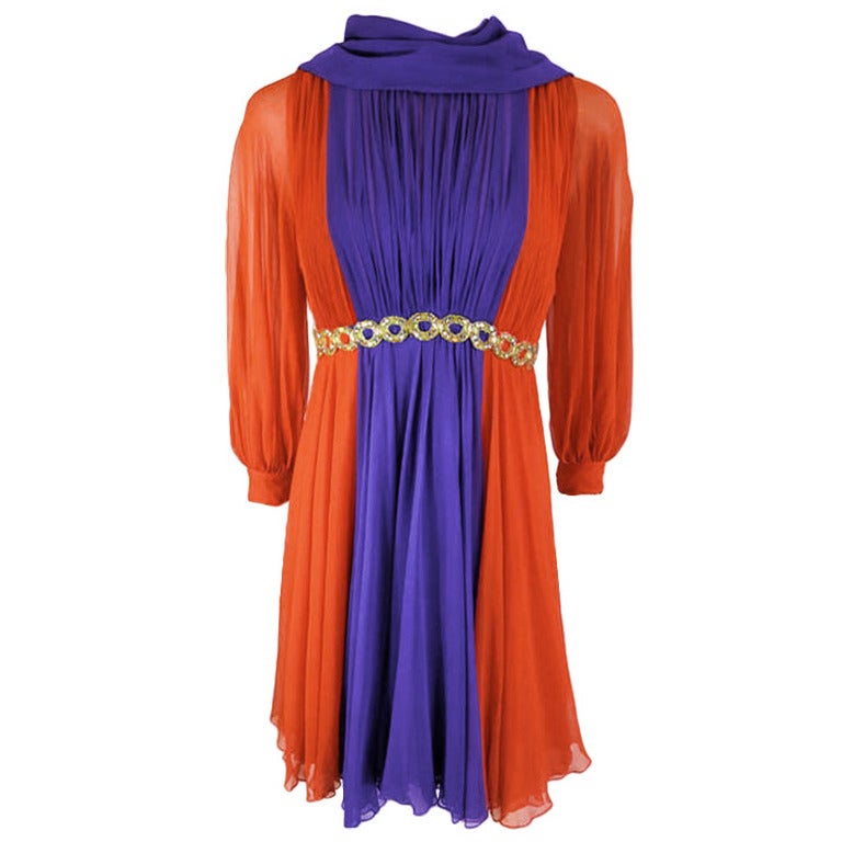 Vintage SARMI 1960's silk chiffon beaded waist dress Lena Horne For Sale