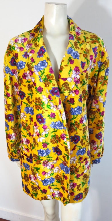 Orange GIANNI VERSACE COUTURE early 90's Floral printed silk velveteen coat