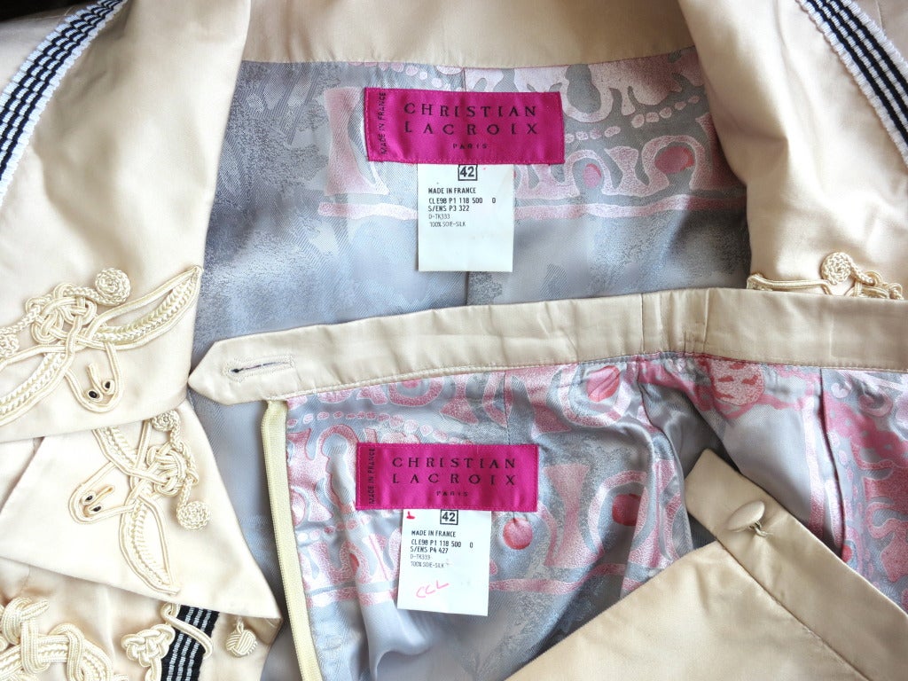 CHRISTIAN LACROIX Silk satin french soutache detail skirt suit 5