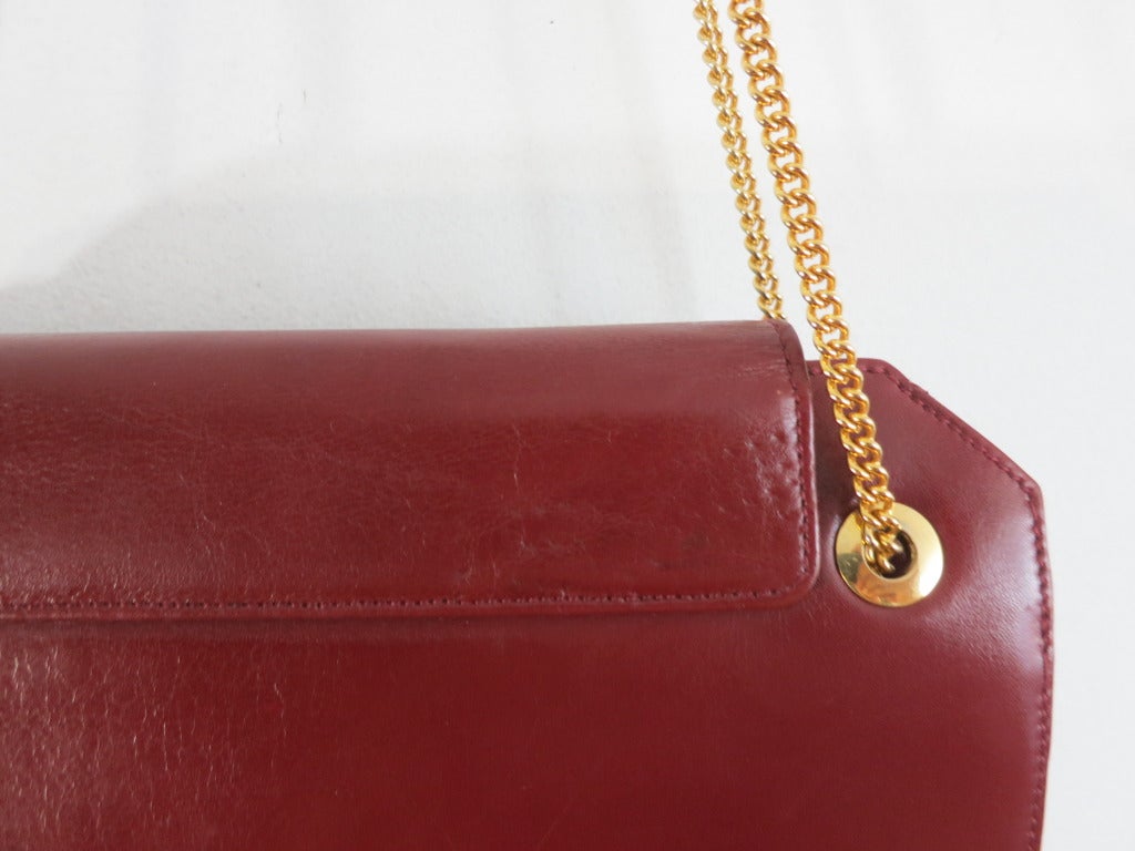 Vintage LANVIN PARIS 1970's burgundy & gold leather purse 6
