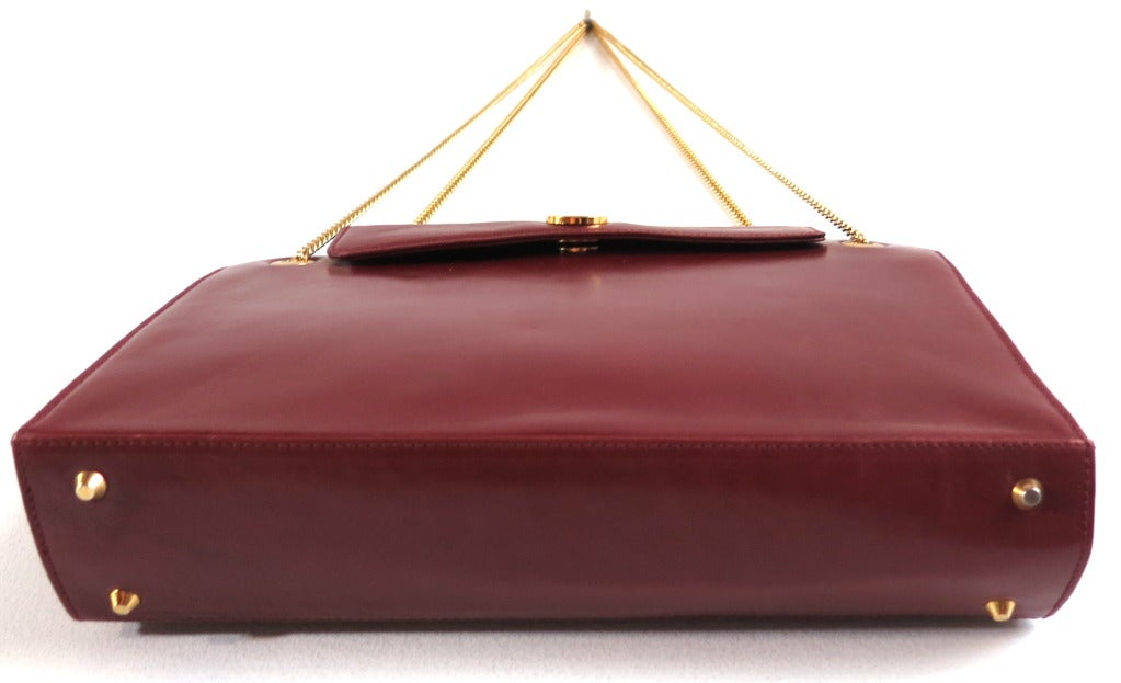 Vintage LANVIN PARIS 1970's burgundy & gold leather purse In Good Condition In Newport Beach, CA