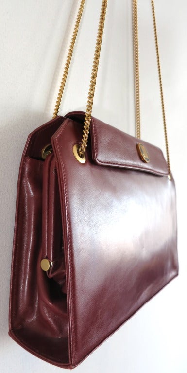 Women's Vintage LANVIN PARIS 1970's burgundy & gold leather purse