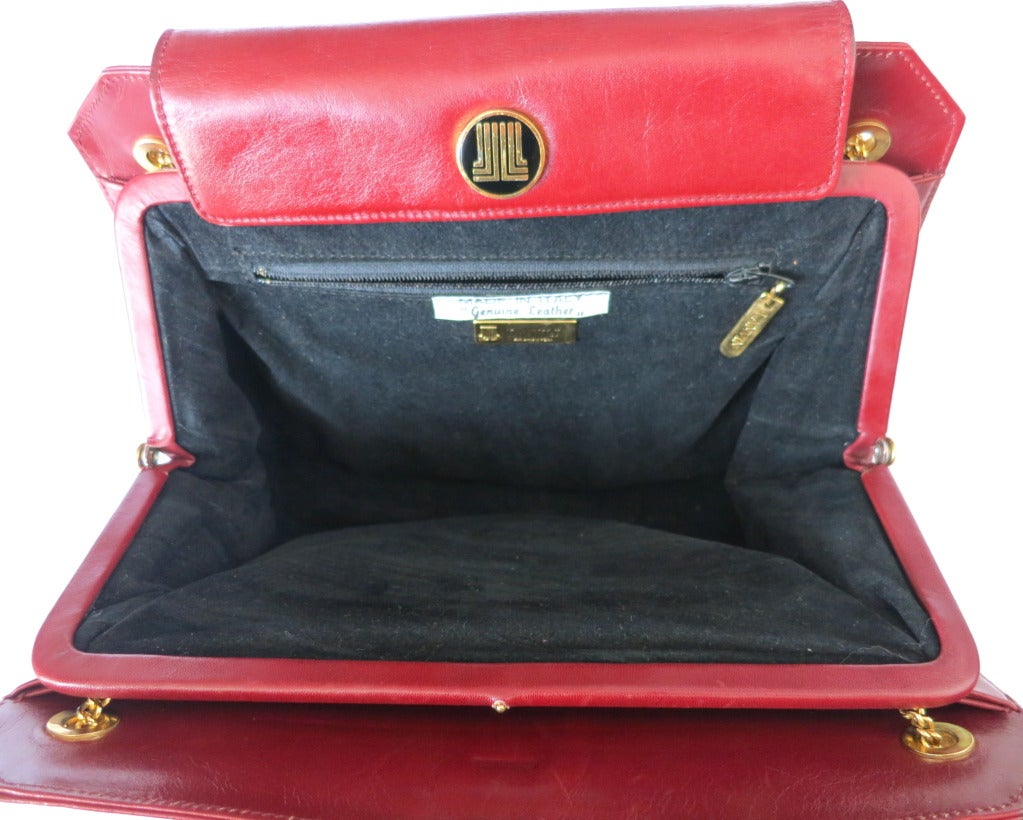 Vintage LANVIN PARIS 1970's burgundy & gold leather purse 3