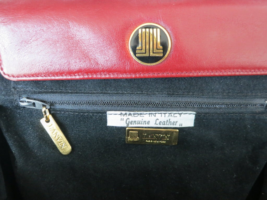 Vintage LANVIN PARIS 1970's burgundy & gold leather purse 4