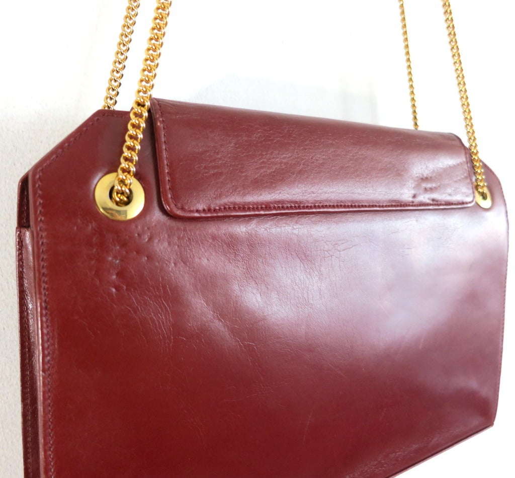 Vintage LANVIN PARIS 1970's burgundy & gold leather purse 5