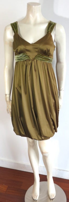JOHN GALLIANO Olive satin & velvet bubble hem dress