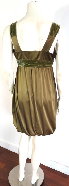 JOHN GALLIANO Olive satin & velvet bubble hem dress In Excellent Condition For Sale In Newport Beach, CA