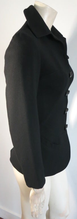 Vintage AZZEDINE ALAIA 1980's Black wool curved seam blazer In Good Condition For Sale In Newport Beach, CA