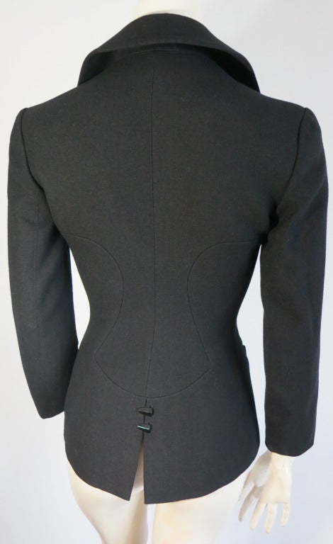 Women's Vintage AZZEDINE ALAIA 1980's Black wool curved seam blazer For Sale