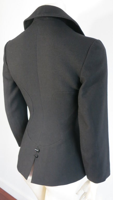 Vintage AZZEDINE ALAIA 1980's Black wool curved seam blazer For Sale 2