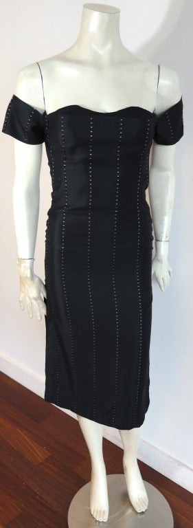 Black 2001 ALEXANDER MCQUEEN Silk pinstripe jacquard cocktail dress