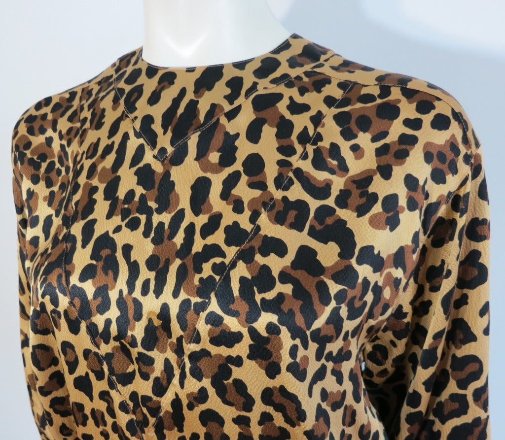 Vintage YVES SAINT LAURENT Leopard printed silk blouson blouse In Good Condition In Newport Beach, CA