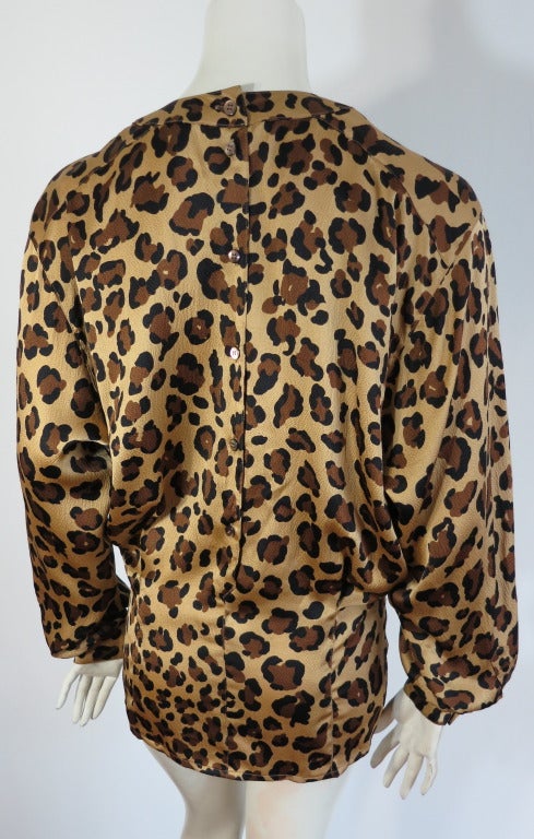 Vintage YVES SAINT LAURENT Leopard printed silk blouson blouse at 1stdibs