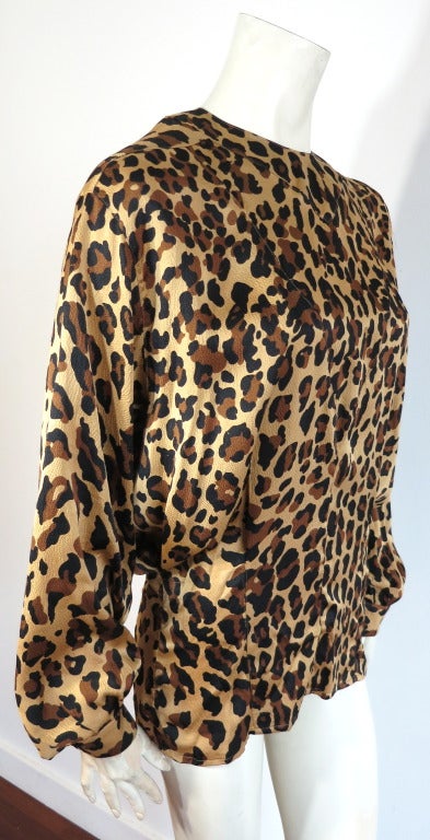 Vintage YVES SAINT LAURENT Leopard printed silk blouson blouse 2