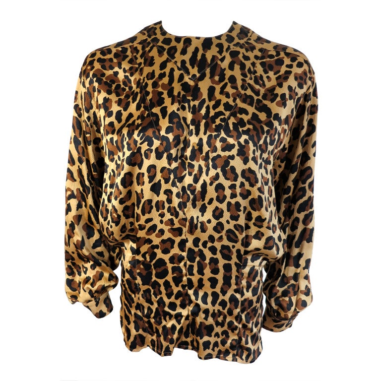 Vintage YVES SAINT LAURENT Leopard printed silk blouson blouse
