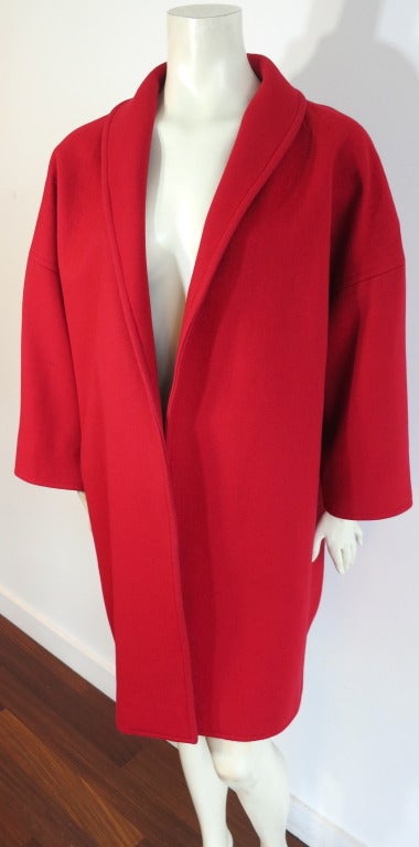 Vintage YVES SAINT LAURENT 1970's red wool cocoon coat In Good Condition In Newport Beach, CA