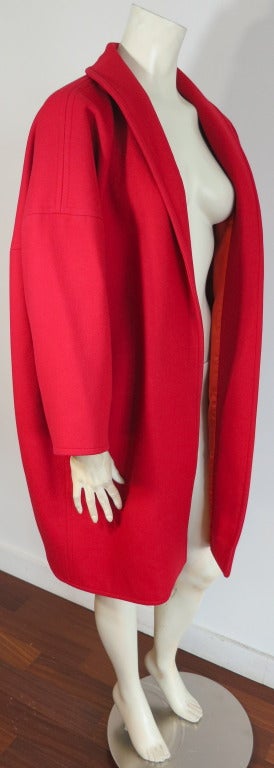 Vintage YVES SAINT LAURENT 1970's red wool cocoon coat 3