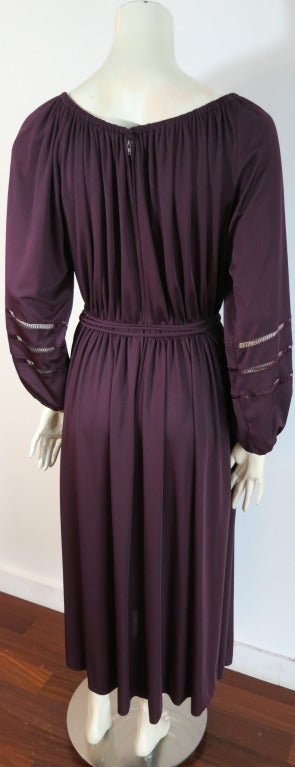 Vintage/unworn DONALD BROOKS 1970's Plum jersey ladder stitch dress For Sale 1