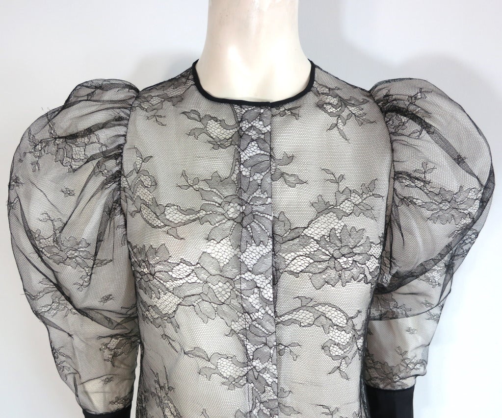 STELLA McCARTNEY Double layer black lace balloon sleeve shirt