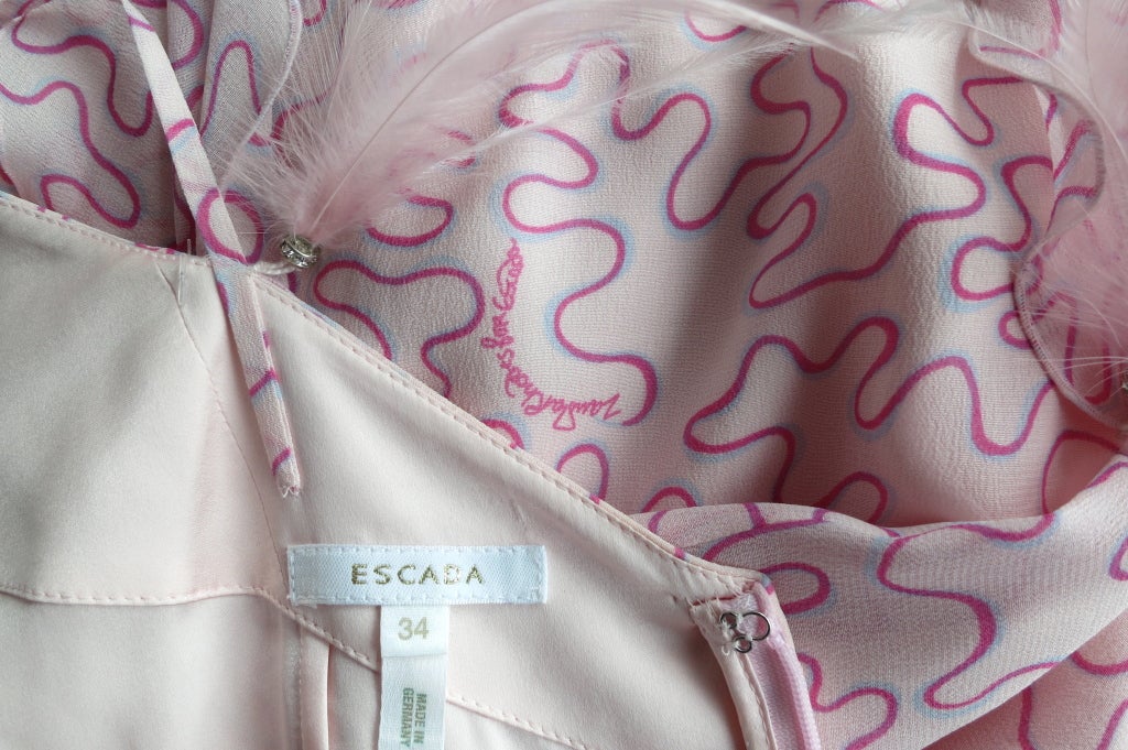 Unworn ZANDRA RHODES for Escada pink silk printed feather dress 6