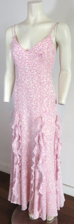Unworn ZANDRA RHODES for Escada pink silk printed feather dress In New Condition In Newport Beach, CA