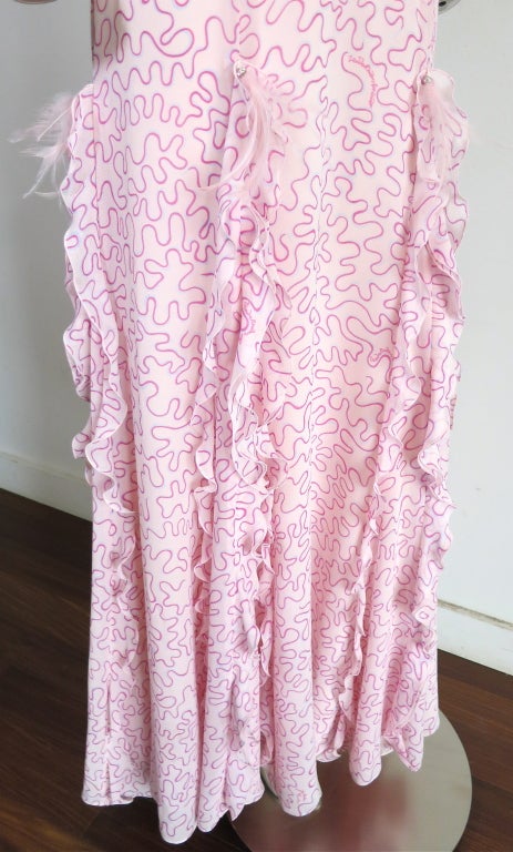 Unworn ZANDRA RHODES for Escada pink silk printed feather dress 1