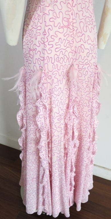 Unworn ZANDRA RHODES for Escada pink silk printed feather dress 4