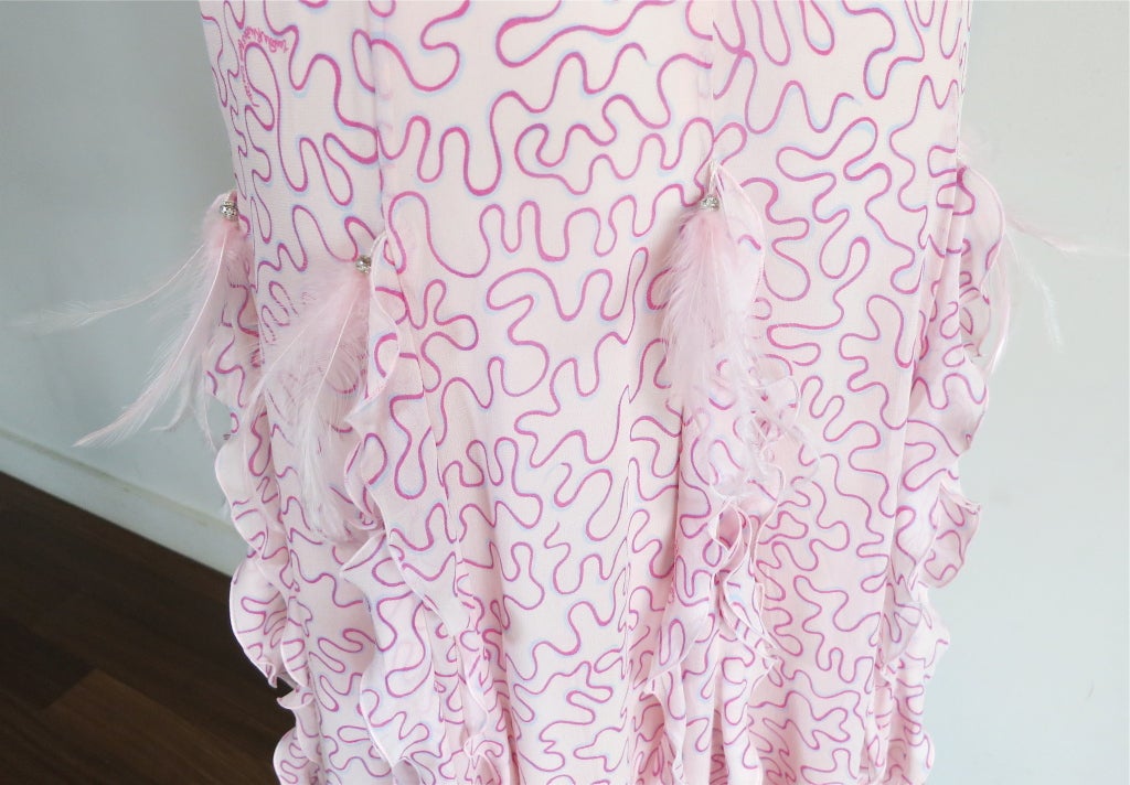 Unworn ZANDRA RHODES for Escada pink silk printed feather dress 5