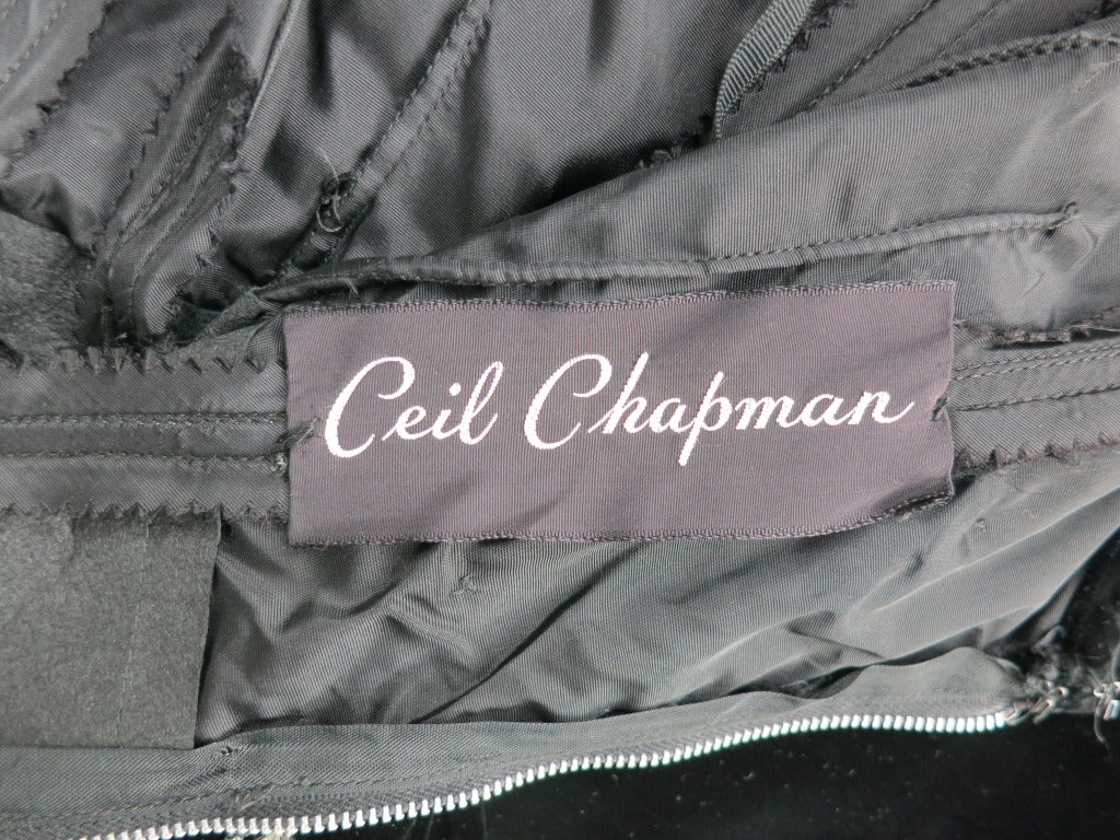 Vintage CEIL CHAPMAN 1950's teardrop embellished black velvet halter dress 6