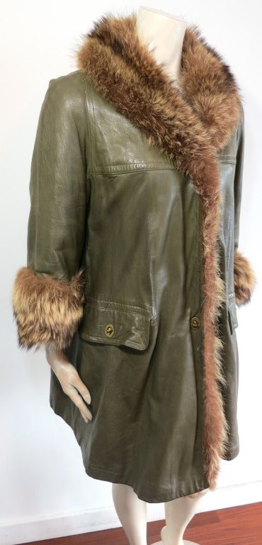 Brown Vintage BONNIE CASHIN / SILLS 1960's Angola leather & raccoon fur coat