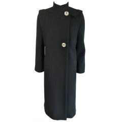 Vintage PAULINE TRIGERE Black wool coat with oversized pewter buttons