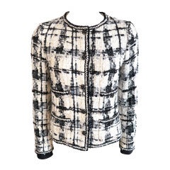 CHANEL PARIS Black & ivory wool metal sequin check jacket