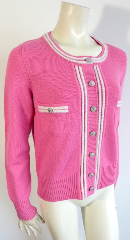 chanel pink cardigan