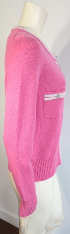Women's CHANEL PARIS 100% Cashmere pink & ivory cardigan