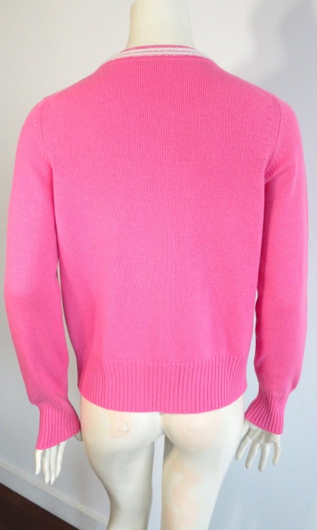 CHANEL PARIS 100% Cashmere pink & ivory cardigan 1