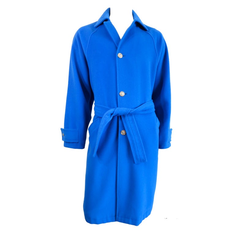 Vintage GIANNI VERSACE Men's 1980's Blue wool coat & belt