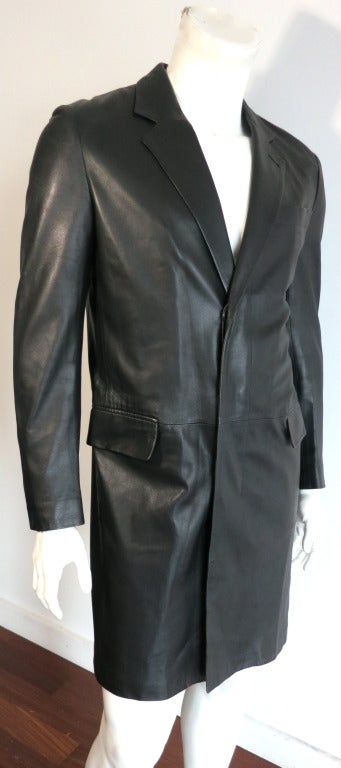 HELMUT LANG Men's 1990's Black italian leather coat In Good Condition In Newport Beach, CA