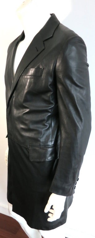 HELMUT LANG Men's 1990's Black italian leather coat 3