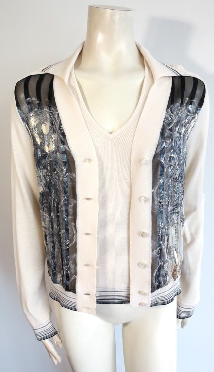 Unworn HERMES PARIS Silk and wool 2pc. cardigan & tank sweater twinset