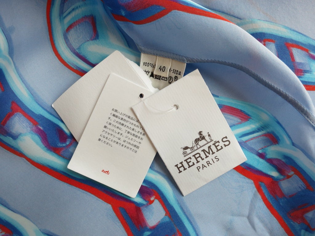 New HERMES PARIS Maille d'ancre 100% silk painted chain shirt 5