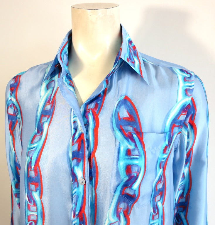 New HERMES PARIS Maille d'ancre 100% silk painted chain shirt In New Condition In Newport Beach, CA