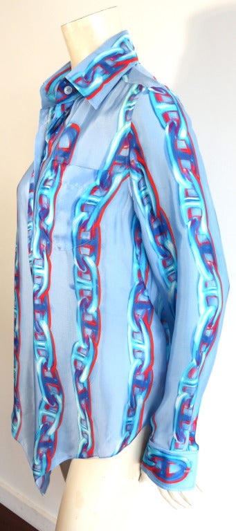 Women's New HERMES PARIS Maille d'ancre 100% silk painted chain shirt