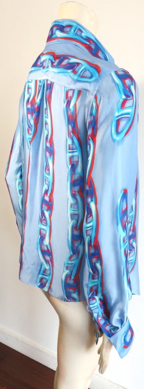 New HERMES PARIS Maille d'ancre 100% silk painted chain shirt 2
