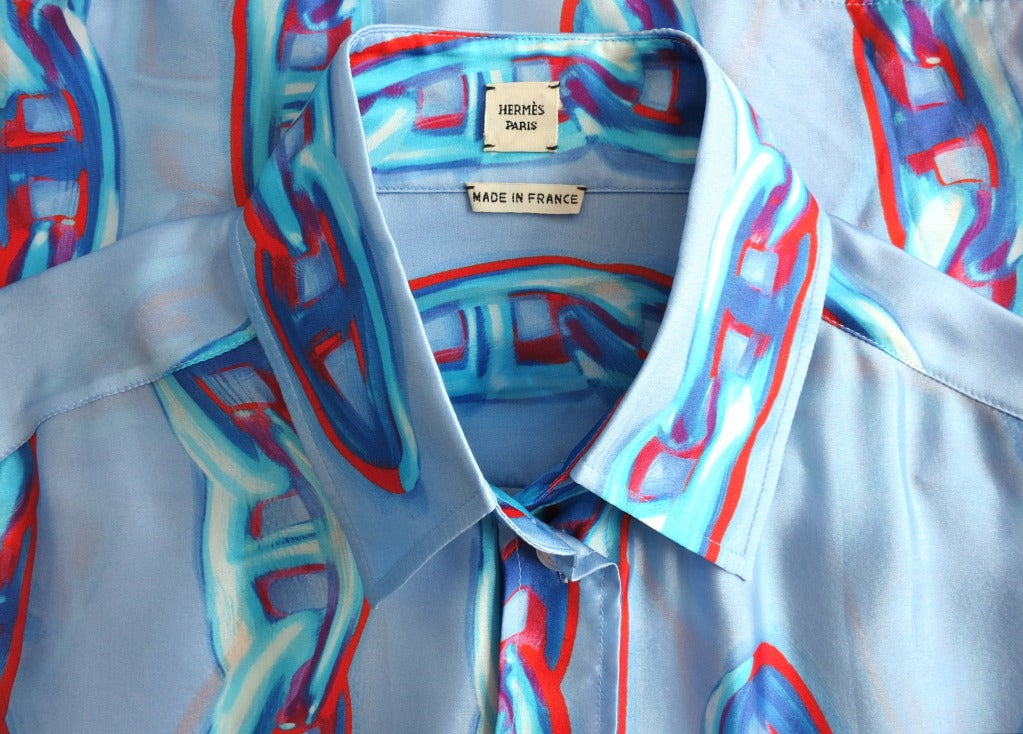 New HERMES PARIS Maille d'ancre 100% silk painted chain shirt 4