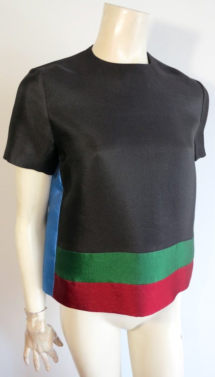 CELINE Silk satin color-blocked top