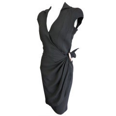 Vintage THIERRY MUGLER PARIS 1980's black wrap dress with buckle