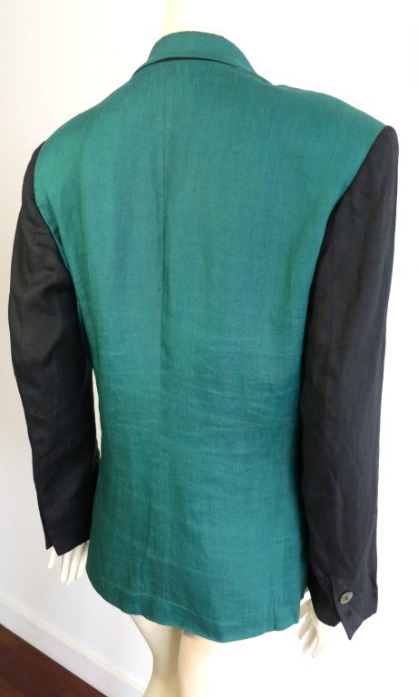 Blue RONALDUS SHAMASK Color-blocked linen blazer For Sale