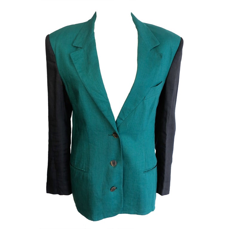 RONALDUS SHAMASK Color-blocked linen blazer For Sale
